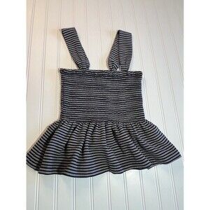 Madewell Texture & Thread Summer Smocked Tank Top Black White Stripe XS